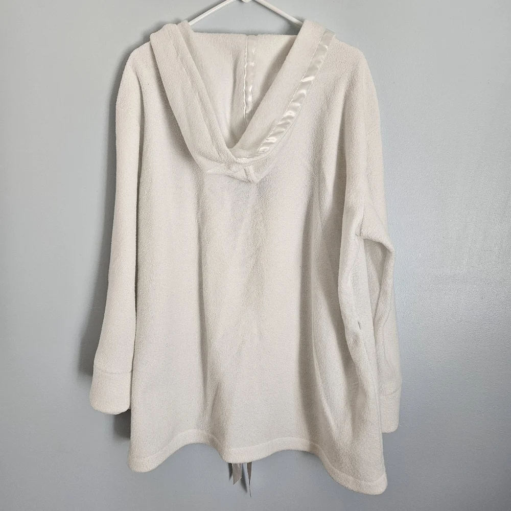 JLO Cream White Terry Hooded Robe Top & Pants w/ Satin Sports Stripe Size Large - Picture 6 of 14